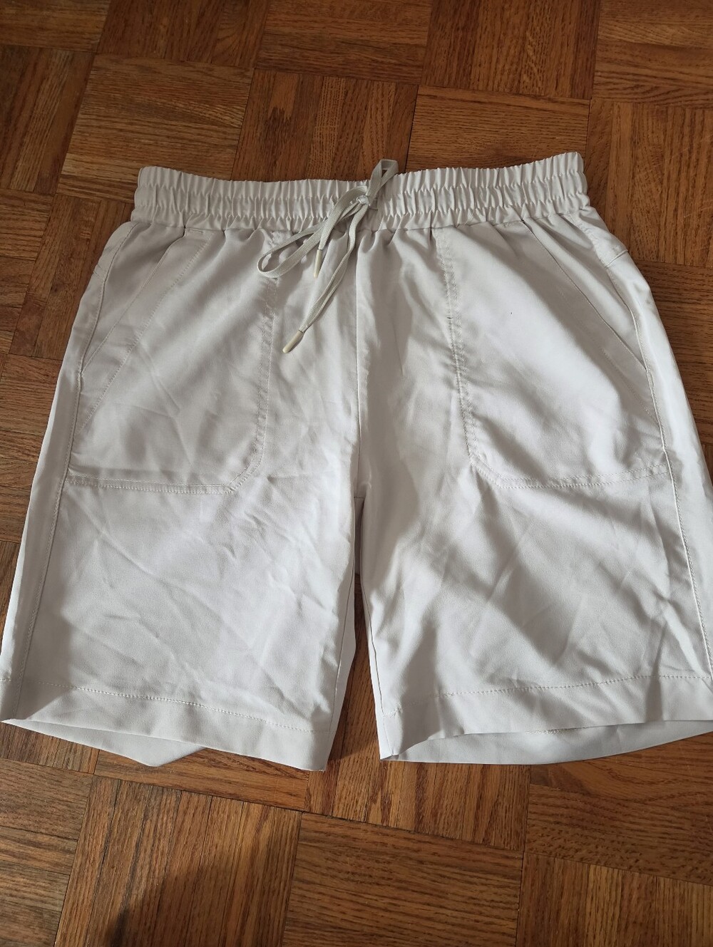 Women's White Elastic-Waist Drawstring Shorts